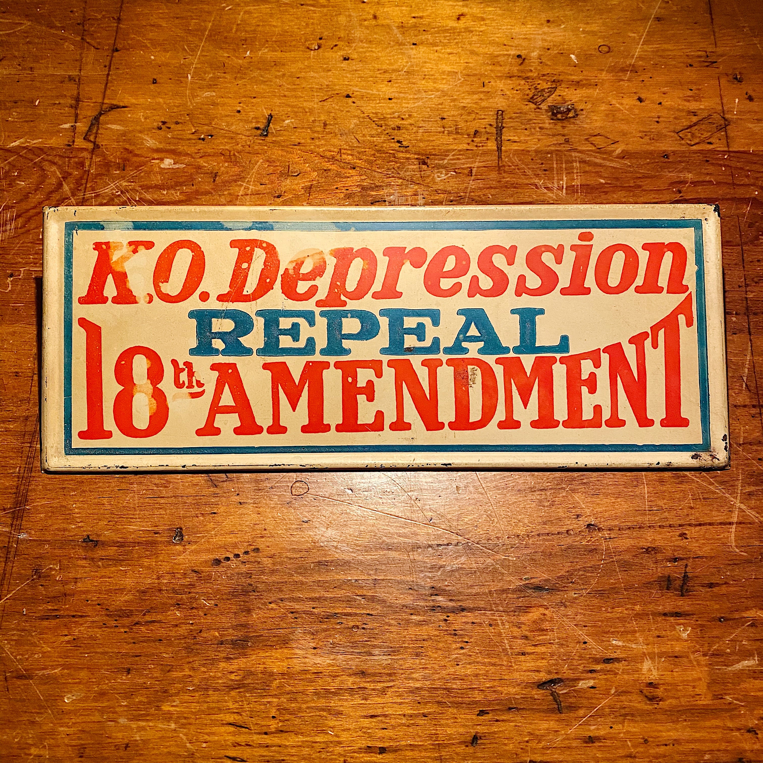 Repeal 18th Amendment Sign from 1930s - Rare Prohibition Era Metal Signs - KO Depression - 11" x 4" - Boxing Theme Political Signs - Alcohol