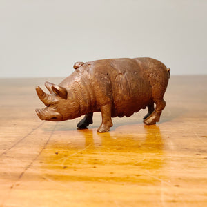 Stephen Maxon Bronze Rhino Pig - 1991 - Signed and Dated - Rare Original Artist Sculpture - Surreal Art - Folk Art - Outsider - Iowa Artist