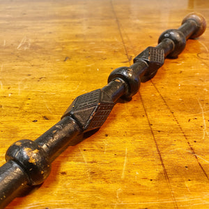 19th Century Folk Art Walking Cane - Rare 1800s Ebonized Walking Stick - Intricate Carving - Geometric Design - Knob Top - Underground