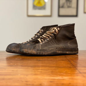 1940s Military Sneakers - 10? - Unmarked Converse Style - Adidas Stripes - Vintage Black Street Style Shoes - Rare Display Piece - Original