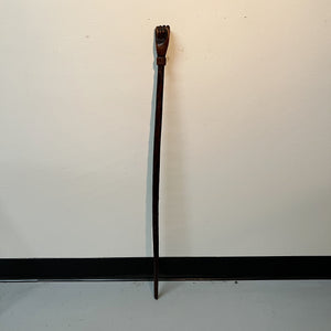 Antique Folk Art Walking Cane of Clenched Fist with Blackthorn Shaft - Unusual Turn of the Century Wood Carving - American Folk Artists Vintage