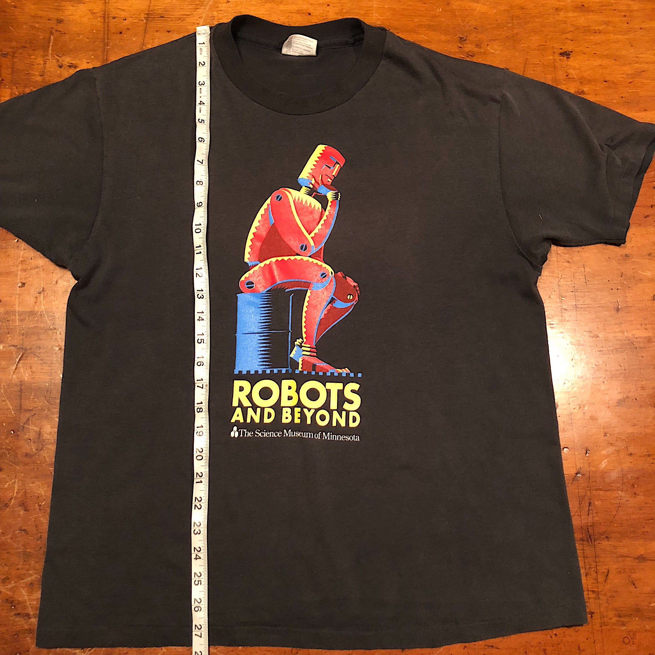 Rare Robot T-Shirt from Science Museum Exhibition - Black XL - "Robots and Beyond" - 1988