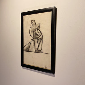 WPA Era Charcoal Drawing of Modernist Figure | 1940s Signed