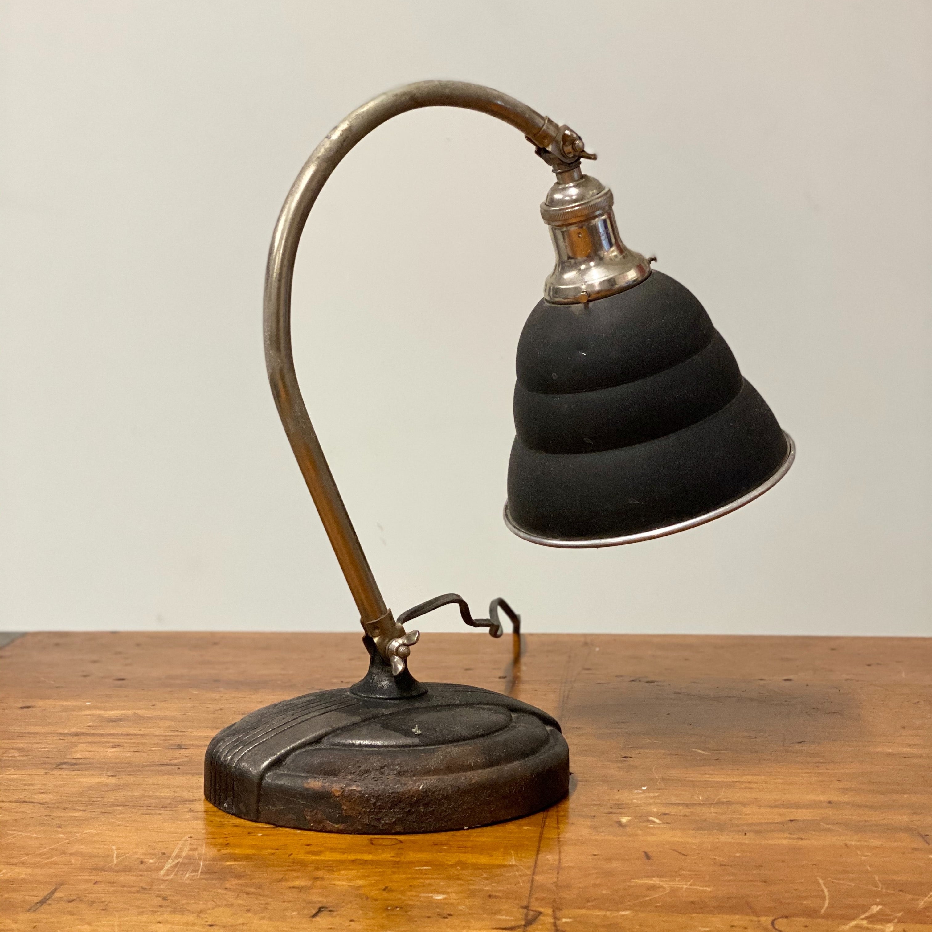 Vintage Articulating Desk Lamp with Unusual Shade |  1920s