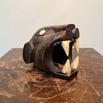 Rare Vintage Mayan Jaguar Folk Art Sculpture with Exposed Fangs - Carved Wood Sculptures - 1970s Indigenous Artwork - Cool Statement Art - Rare