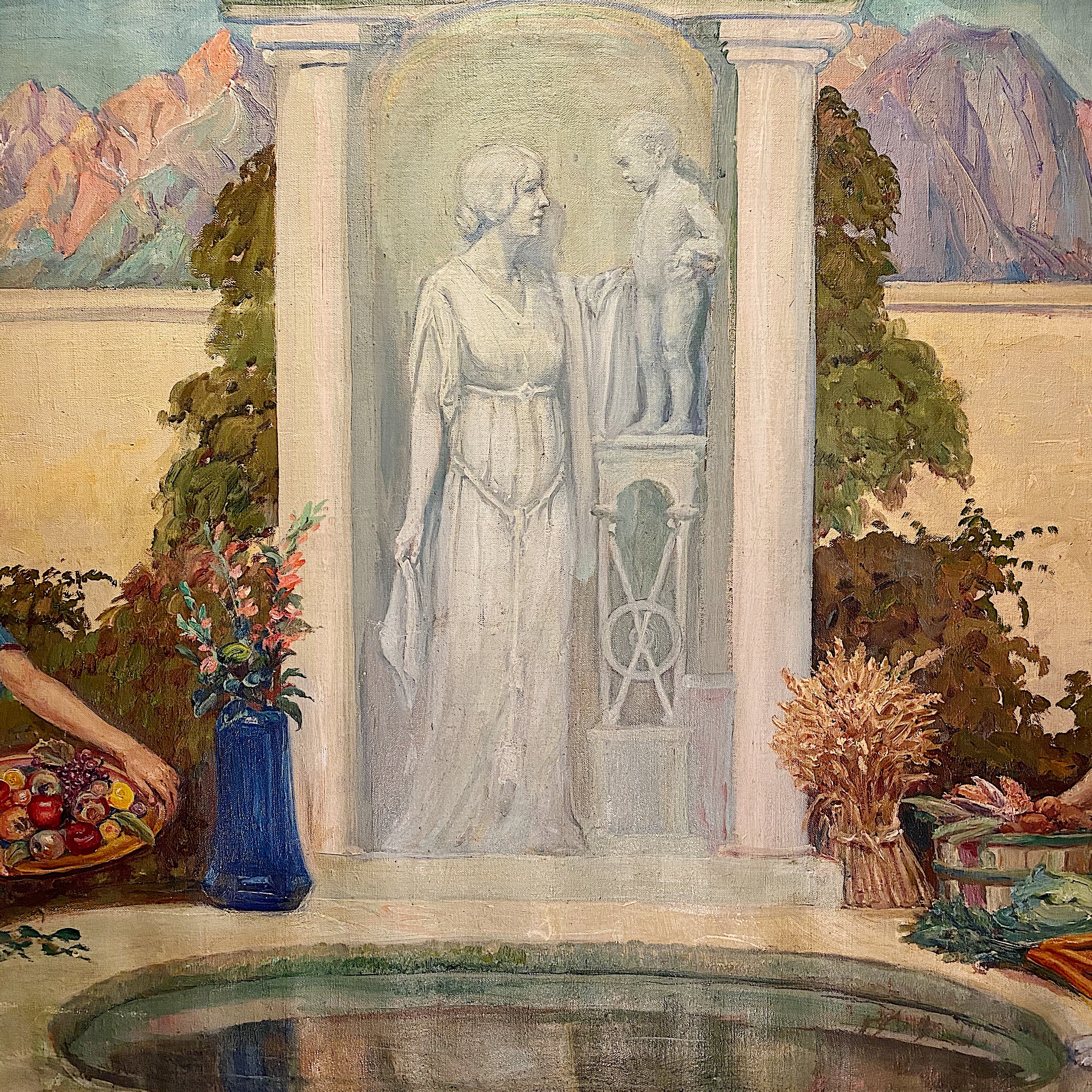 Mythological statue in James Edwin McBurney WPA Mural Painting of Allegorical Scene | 1930s