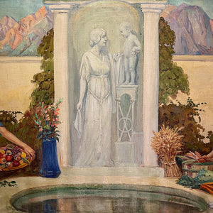 Mythological statue in James Edwin McBurney WPA Mural Painting of Allegorical Scene | 1930s