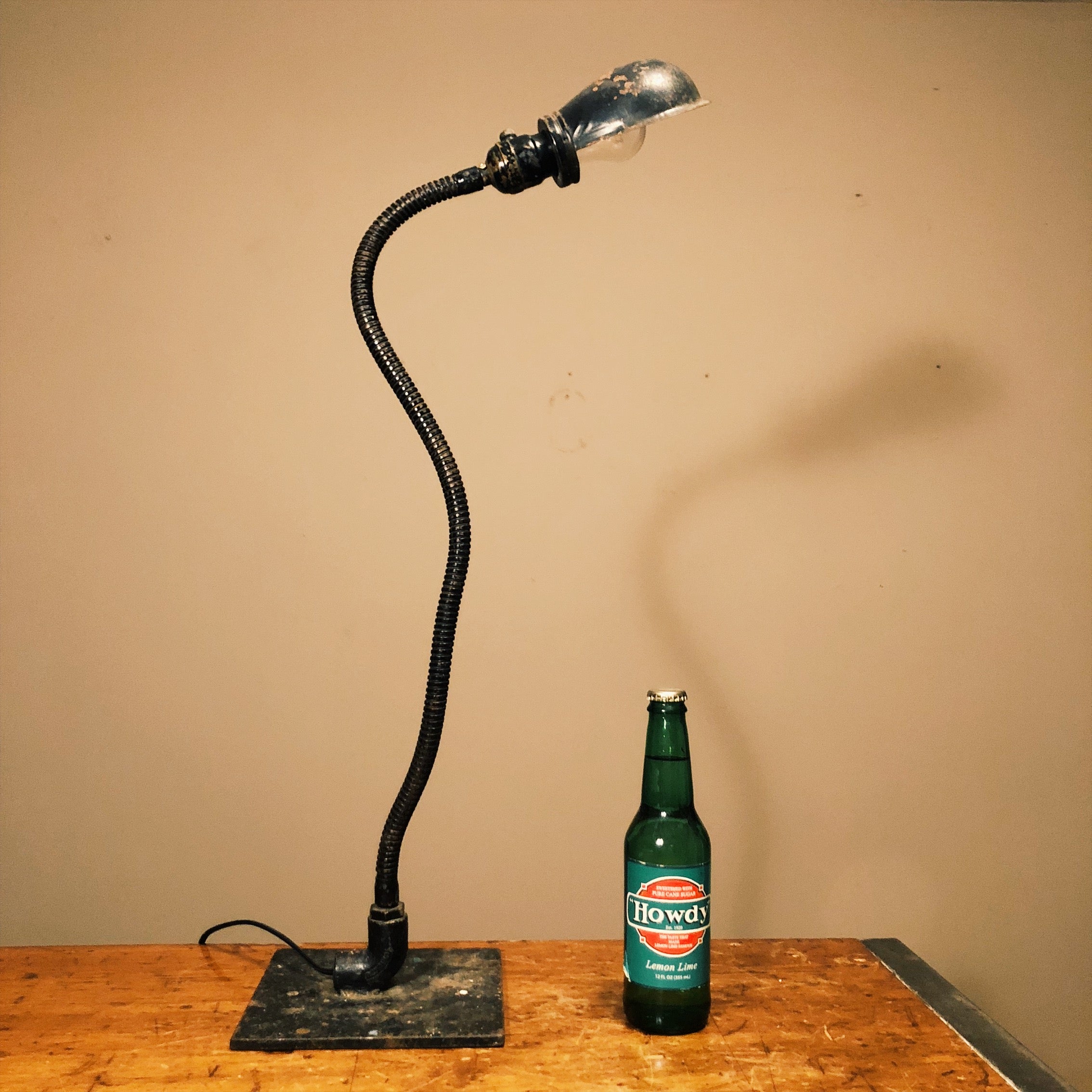 Vintage Industrial Machinist Table Lamp with Hubbell Shade  Gooseneck Frankenstein Light - Snake Design