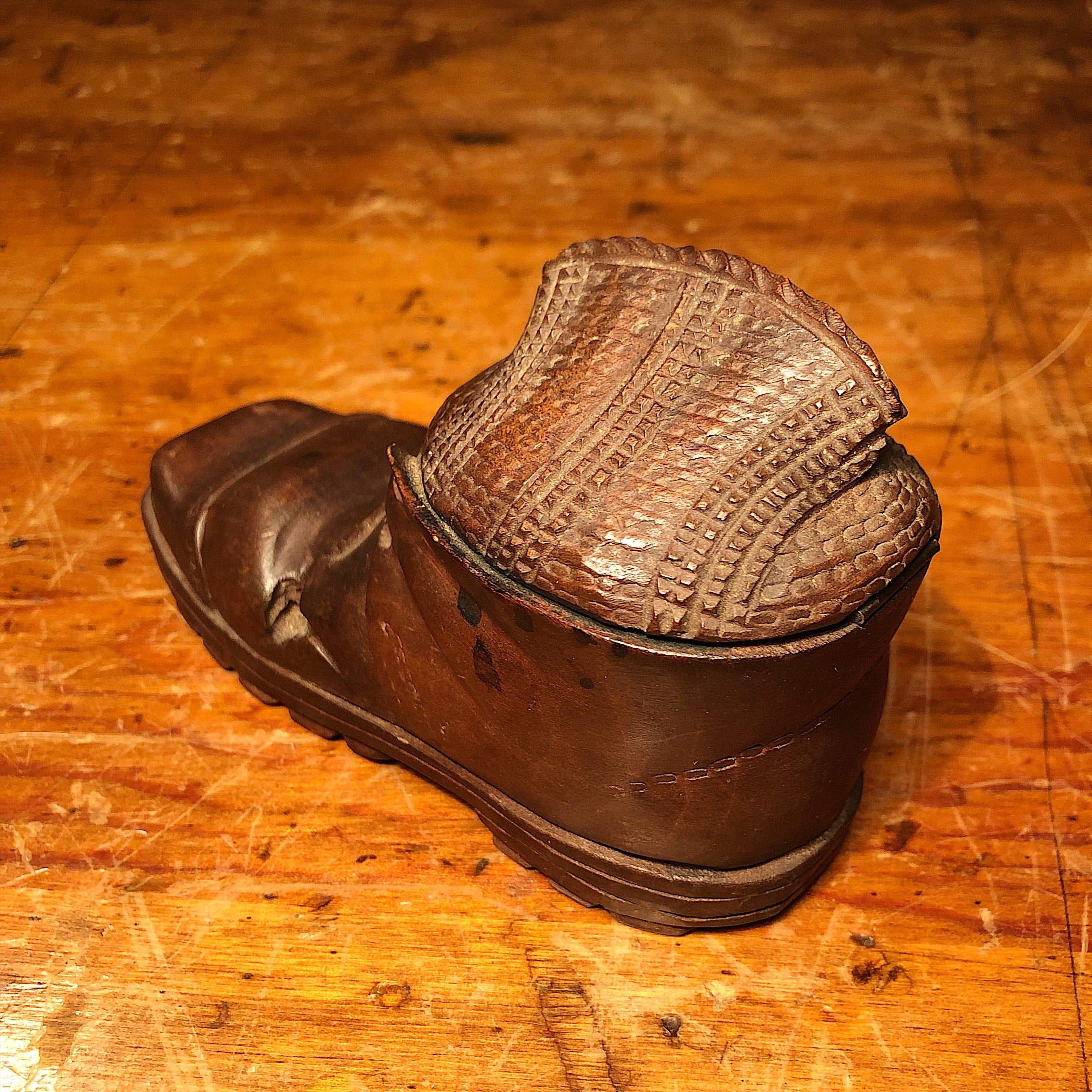Antique Black Forest Inkwell of Wood Boot from 19th Century