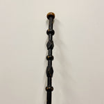 19th Century Folk Art Walking Cane - Rare 1800s Ebonized Walking Stick - Intricate Carving - Geometric Design - Knob Top 
