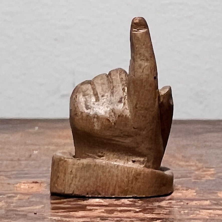 Tony Wons Folk Art Sculpture of Pointing Finger - 1950s Unusual Wood Sculptures - 1 1/2" x 1" - Rare Artwork from 1930s Radio