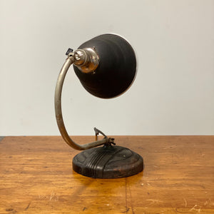 Reverse view of Vintage Articulating Desk Lamp with Unusual Shade - General Electric - Rare Art Deco Light - Decor - Black and Tan - Antique Lighting