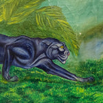 Rare WPA Era Painting of Black Panther in Tropical Scene - 1950s - Signed Vaughn Lee - Vintage Folk Art Wildlife Paintings - Unusual Style