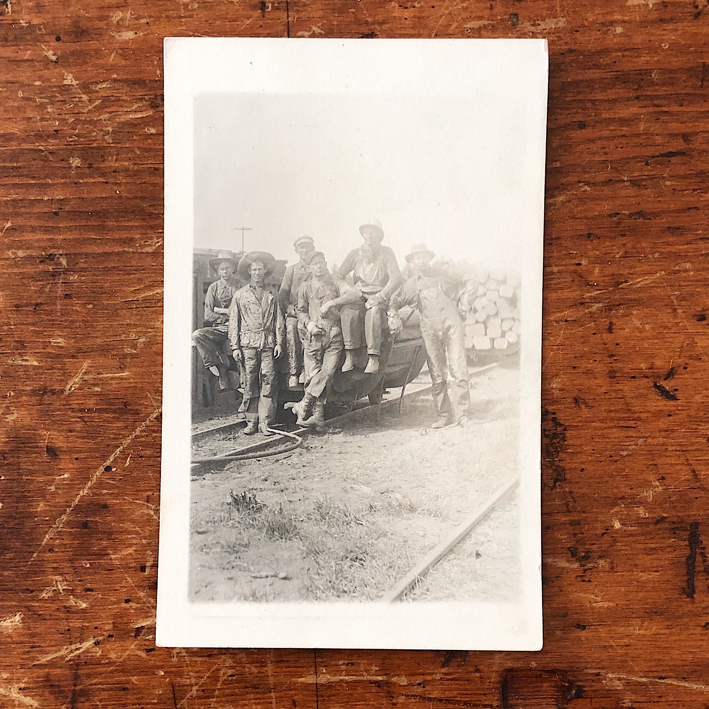 Antique Postcard of Railroad Lumber Workers - Rare RPPC - Early 1900s - Vintage Denim Workwear - Unused - Work Boots 