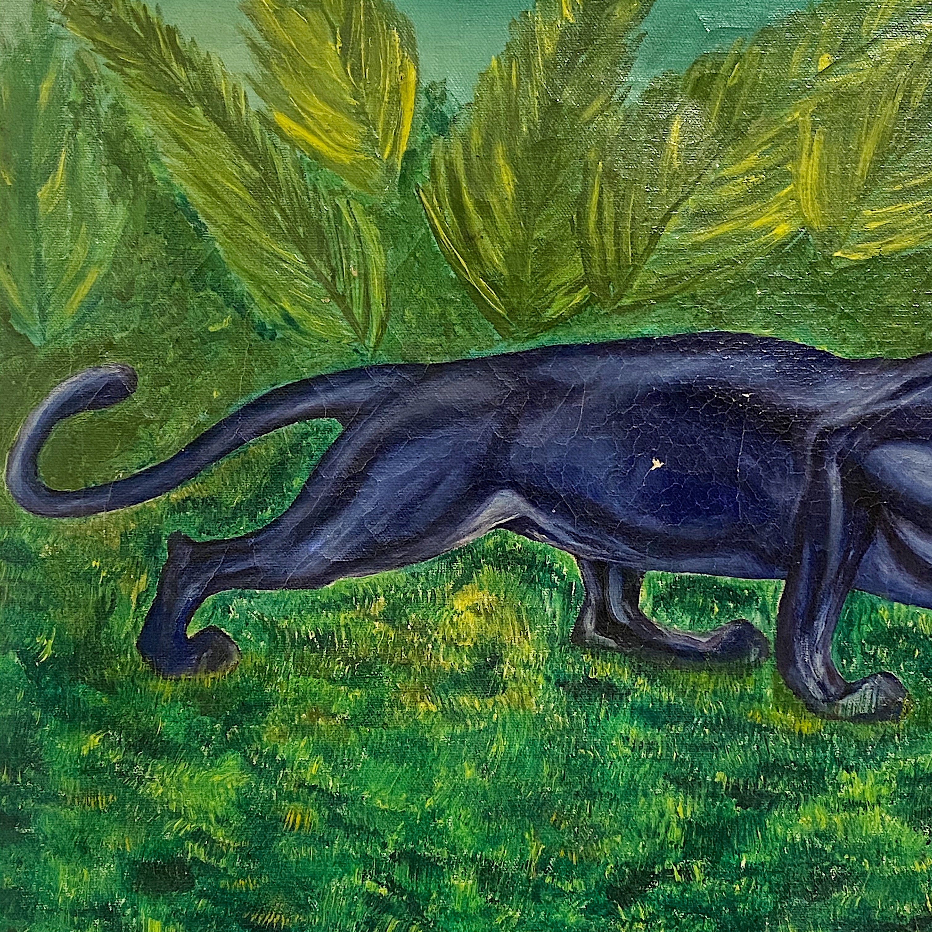 WPA Era Painting of Black Panther in Tropical Scene | 1950s
