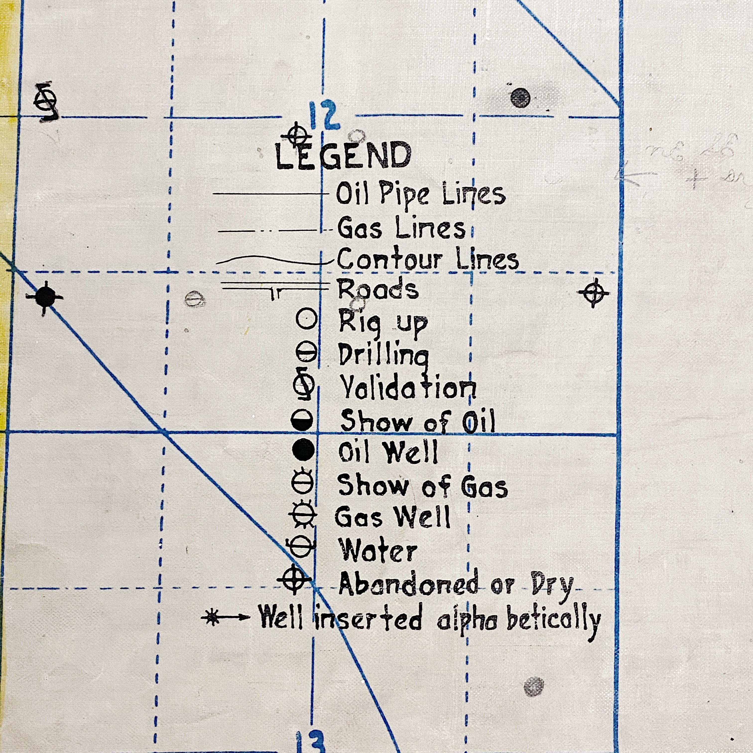 Legend for Rare 1920s Oil Field Map with Hand Painted Land Rights Grids - Louis W. Hill Estate - 53" x 37" - Huge Wall Art - Early Data Visualization