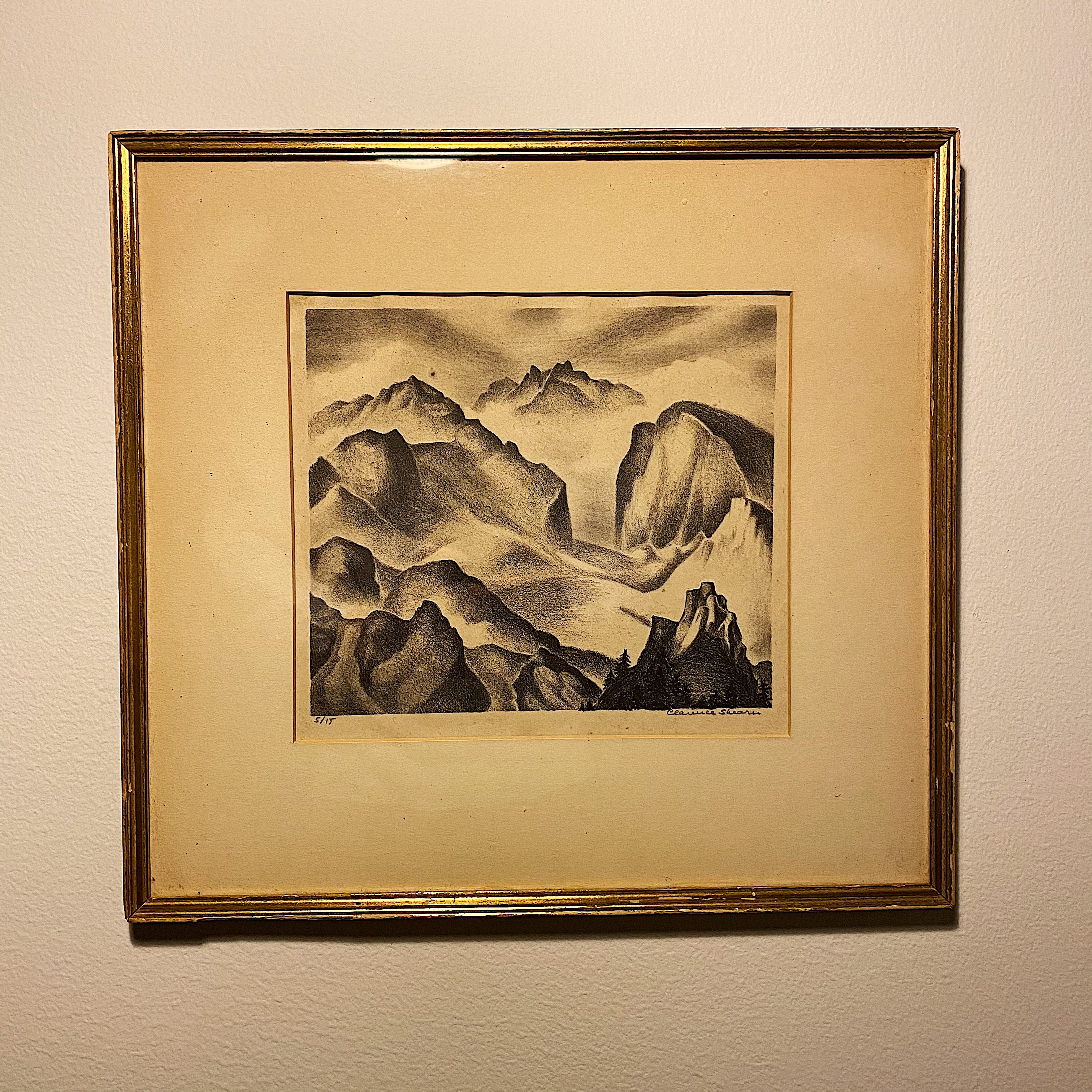 Rare Rare WPA Era Print by Clarence Shearn of Mountain Range- Limited Edition - 5 of 15 - 1930s WPA Artwork - Signed Lithograph Art