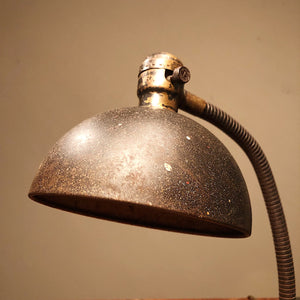 Antique Gooseneck Desk Lamp with Unusual Shade - 1920s - Industrial Gun Metal Light