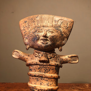 Remojadas Standing Smiling Figure - Veracruz Sonriente Whistle - Male Effigy - Pre Columbian Mexican Sculpture - Provenance Tag