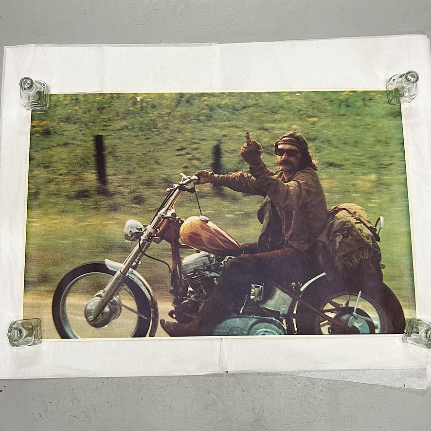 Rare 1970s Easy Rider Poster of Dennis Hopper on Motorcycle Giving the Bird - Vintage Counter Culture Posters - Motorcycle Culture - Iconic Art