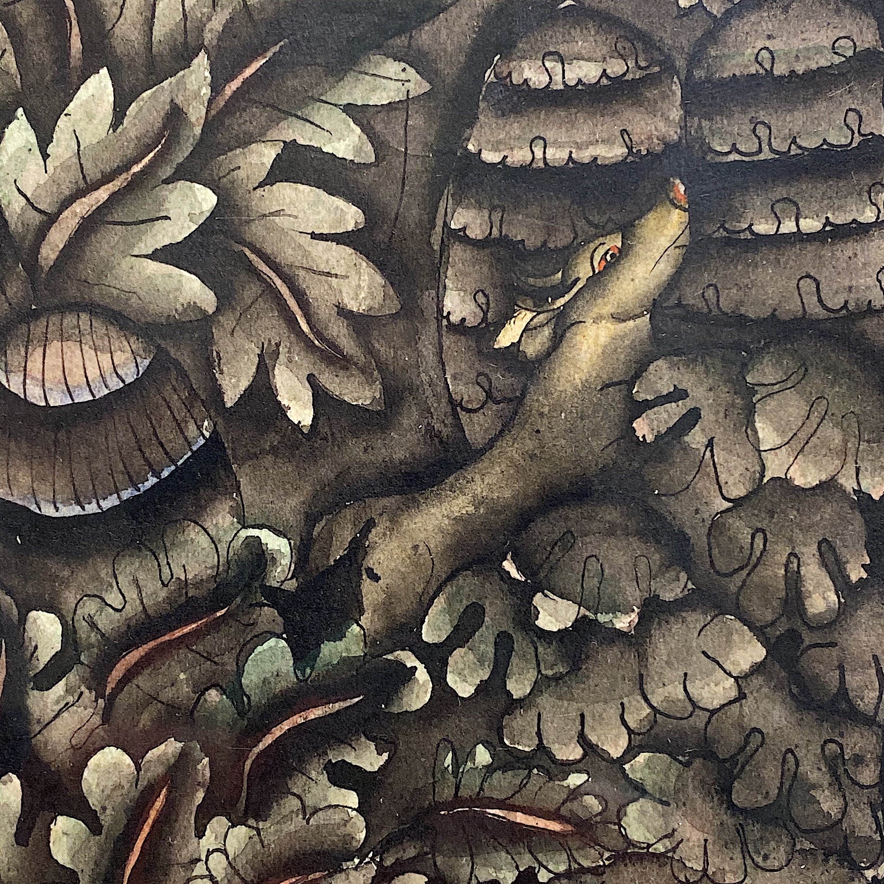 1930s Batuan Painting of Hunter in Forest | Ida Bagus Rai