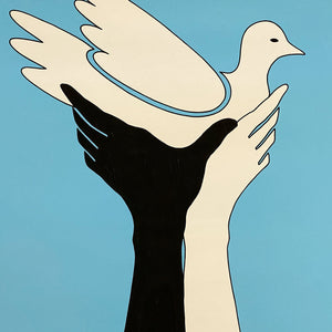 1960s Peace Poster with Dove and Hands - Rare Civil Rights Artwork - Blacklight? - Hippie Wall Art - Haight Ashbury - Counter Culture