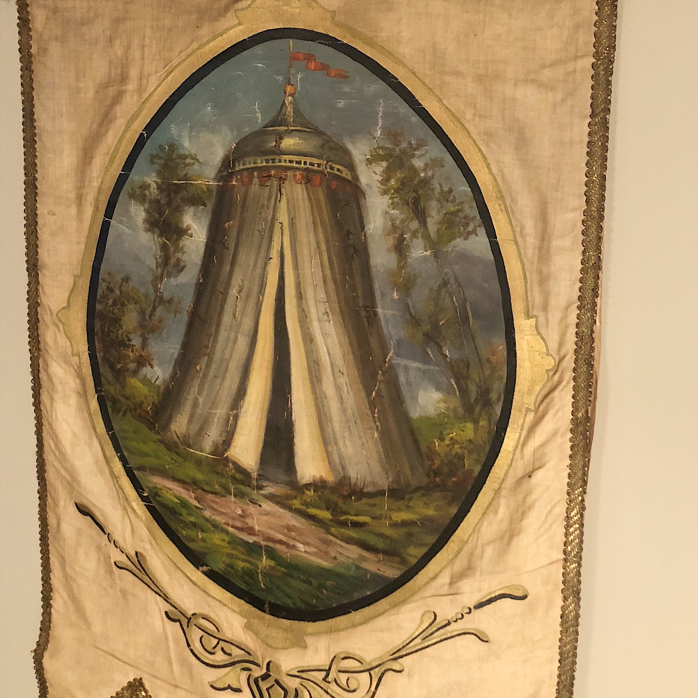 Sideview Antique Odd Fellows Ceremonial Banner from 1800s 