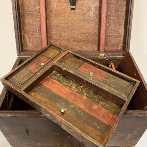Removable Compartments Antique Artist Box with Compartments - 1930s - Primitive Wood Art Case - Side Handles Rivets - 20" x 12" x 12" - Rare Dovetail Design Asian?