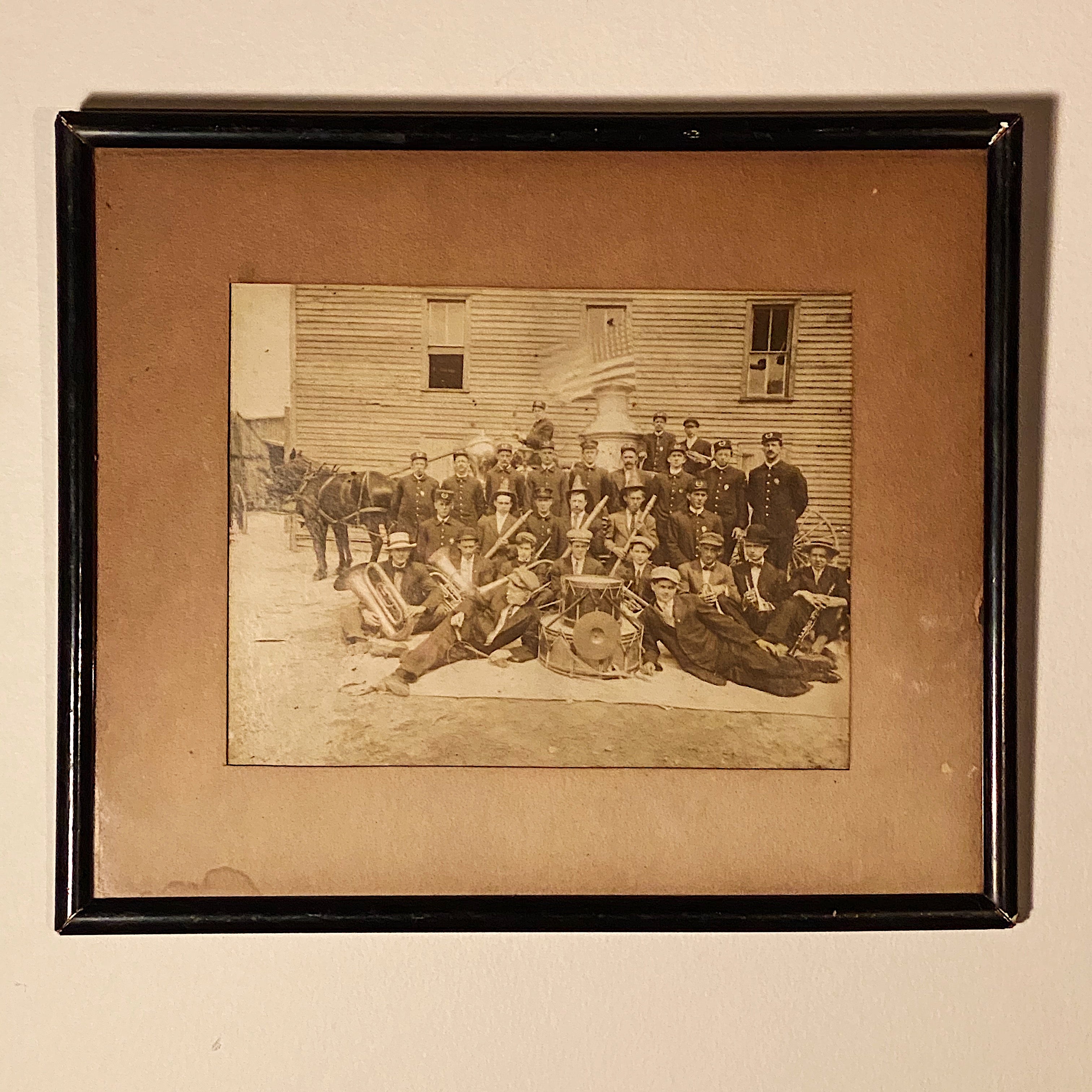 Antique Firemen Photograph with Flag |  Early 1900s