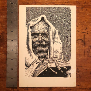 Vintage Illustration Art of Man in Cloak with Creepy Fingers - 1958 -  Illegible Signature