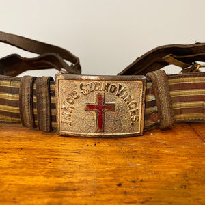 Vintage Knights Templar Sword Belt and Buckle - Masonic Artifact - 41" - In Hoc Signo Vinces - Silver - AS IS