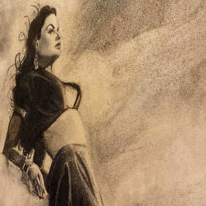 Tony Charmoli Charcoal Drawing of Belly Dancer | 1960s