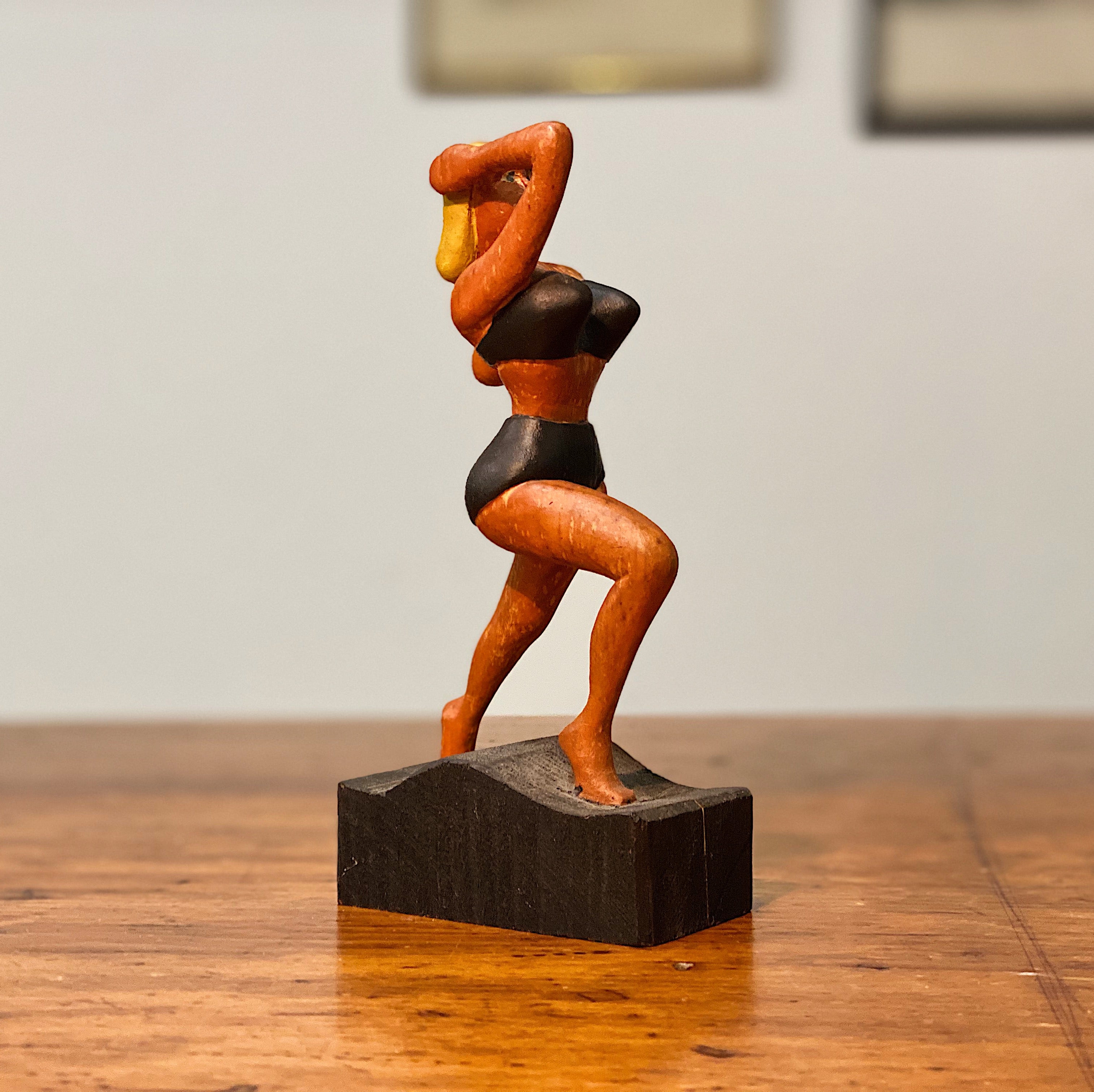 1950s Folk Art Wood Carving of Blonde Bombshell in Bikini - Vintage Underground Art - 7"  - Mystery Artist - Rare Sculpture Woman - Sexy