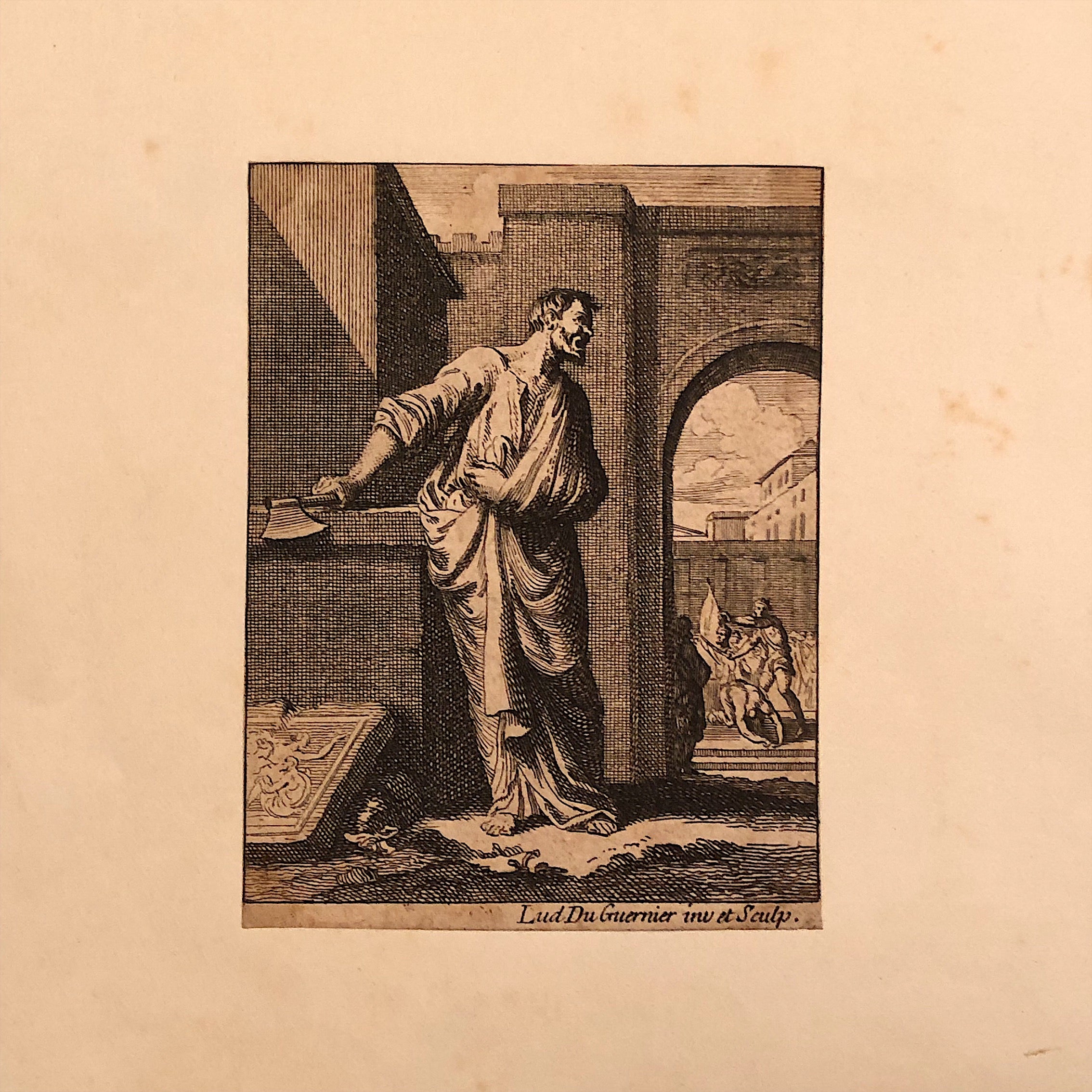 Louis Du Guernier Etching of Beheading and Man with an Axe -Early 1700s - Morbid Print - Rare European Engraving