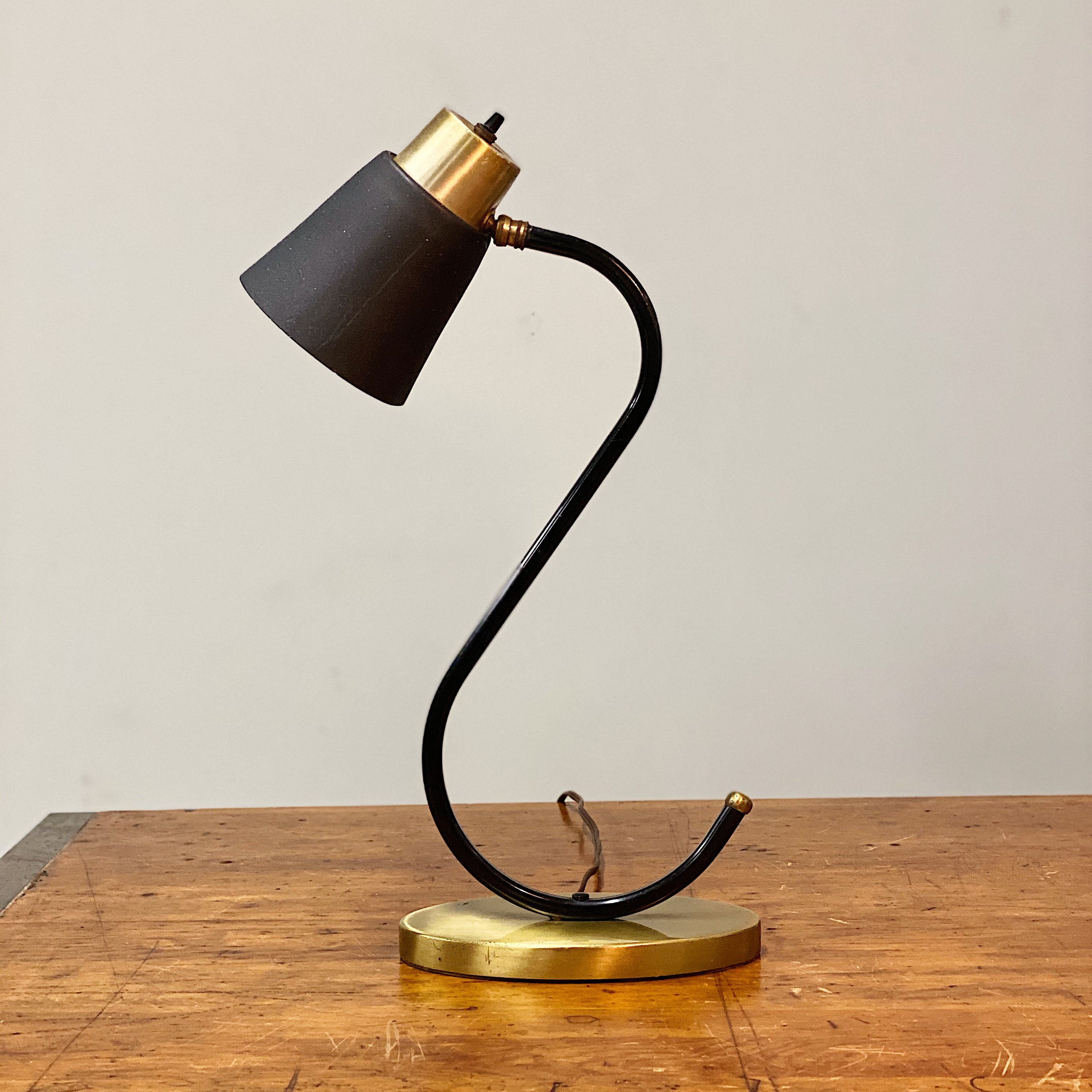 Vintage Midcentury Desk Lamp with Unusual S Shape - Mod Black Table Lamp - Atomic Age Lighting - Rare 1950s Accent Light