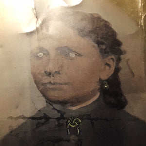 Antique Tintype of Woman with Creepy Hand Painted Accents - Rare Large Size - 10" x 8" - 1800s  - 19th Century