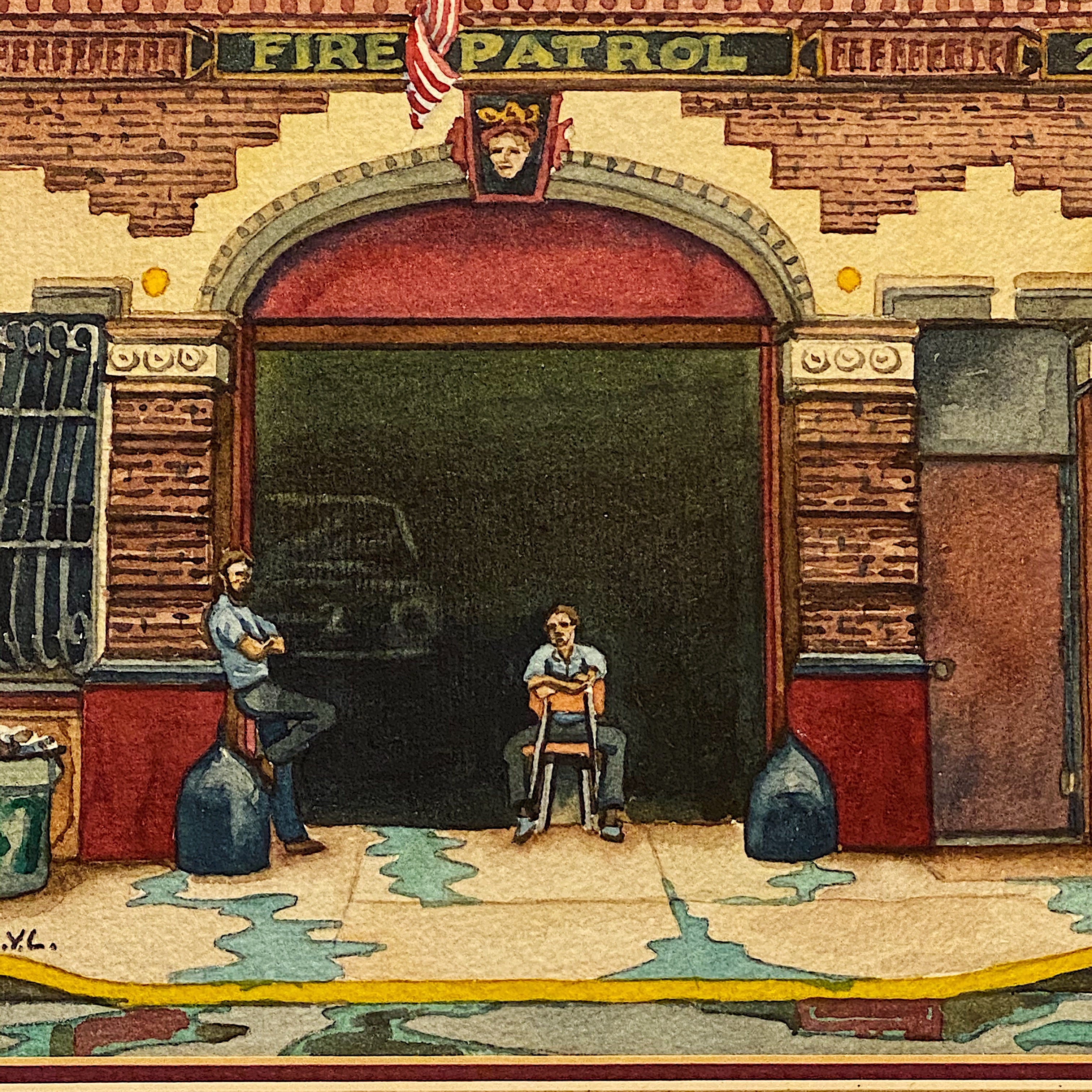 Vintage NYC Firehouse Painting by Daniel Kerlin | 1982