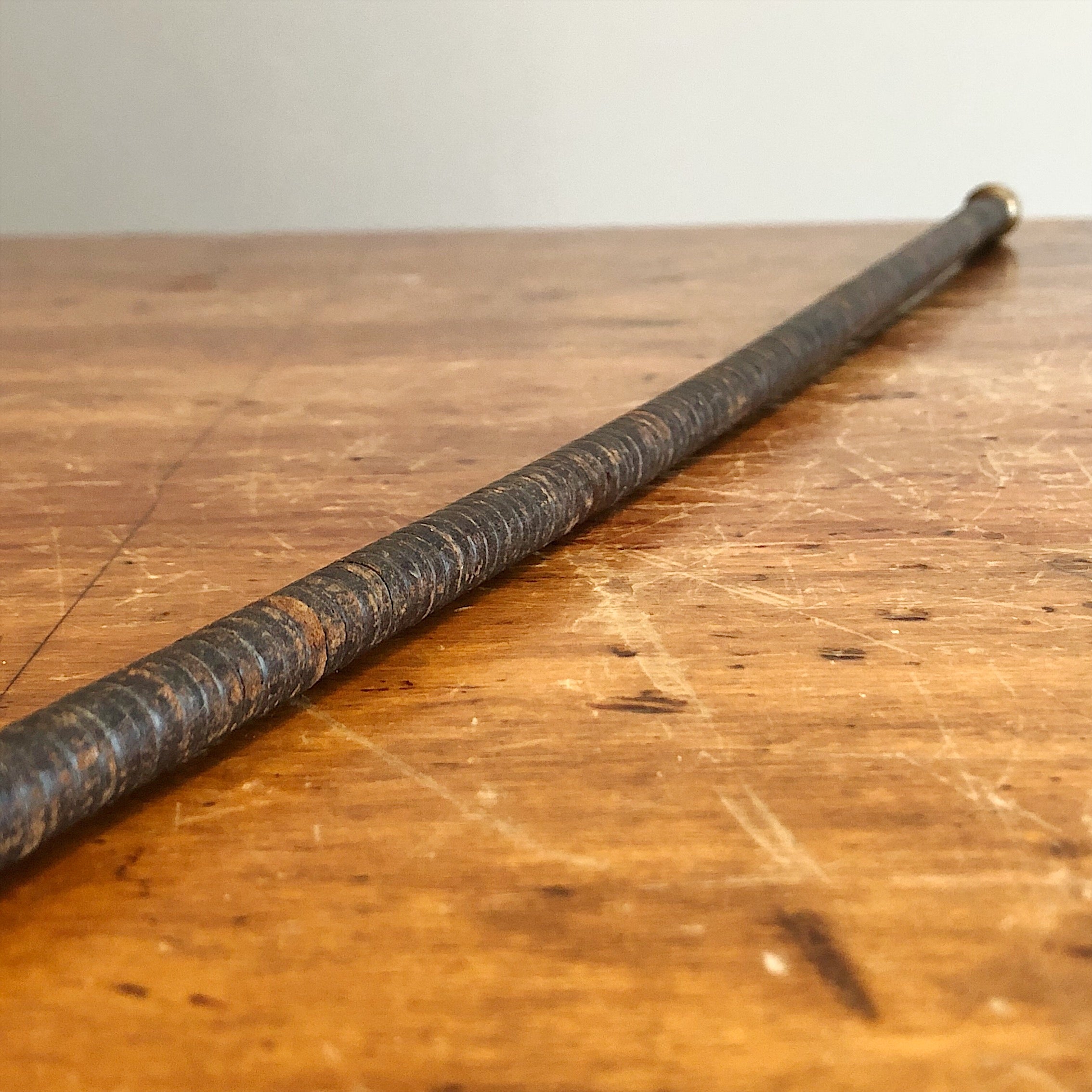 Antique Leather Cane with Brass Top