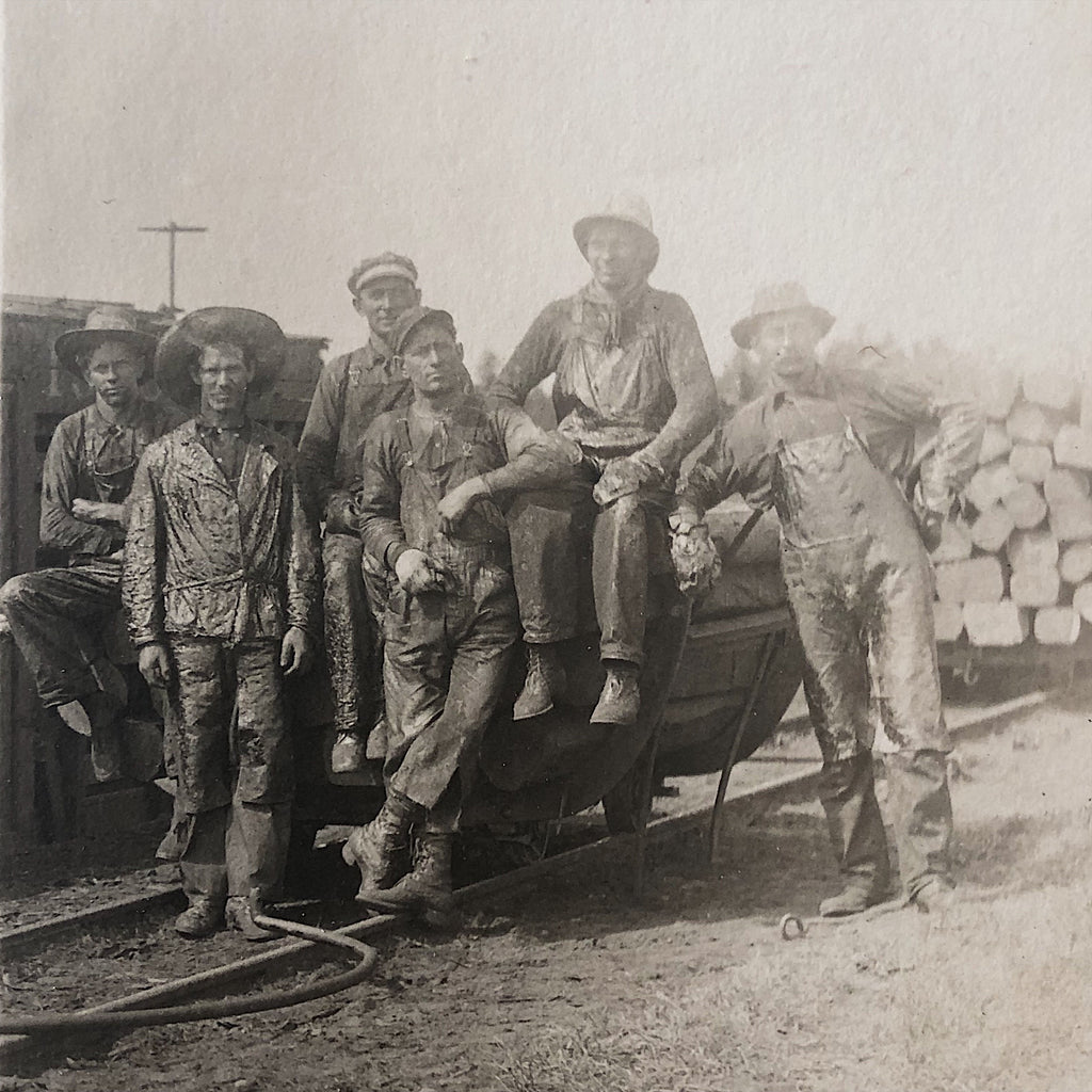 Antique Postcard of Railroad Lumber Workers - Rare RPPC - Early 1900s - Vintage Denim Workwear - Unused - Work Boots - Jackets