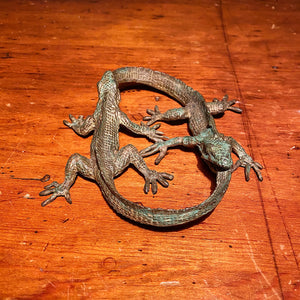 Antique Bronze Sculpture of Lizards Eating Tails - Ouroboros Alchemy Symbolism - Cycle of Life - Early 1900s? - Carl Jung - Mysterious Art Funky