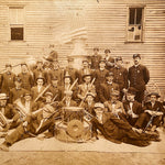 Flag in Antique Firemen Photograph - Early 1900s Firefighters Posing with Flag - Horse Drawn Fire Engine - Unusual Old Photography - Rare Image