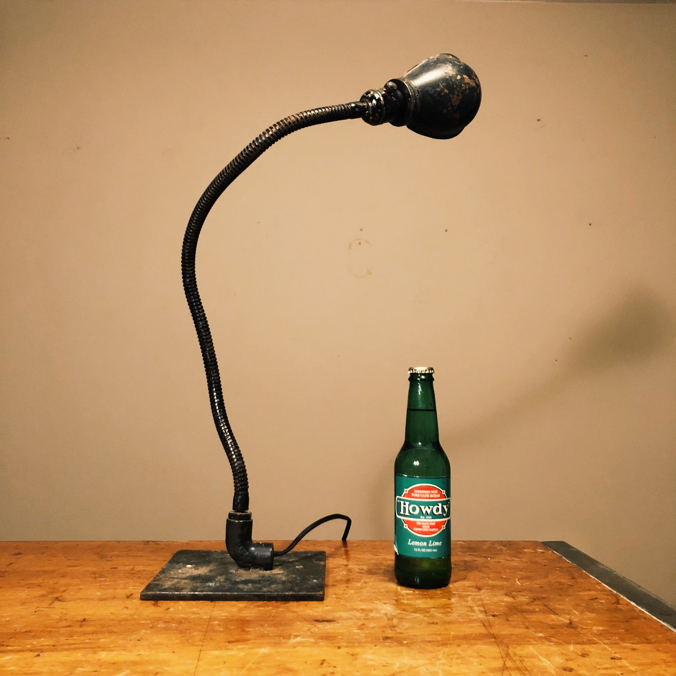 Vintage Industrial Machinist Table Lamp with Hubbell Shade Snake Design