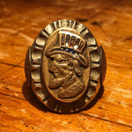 1940s Mexican Biker Ring of Uncle Sam - Rare WW2 Era Motorcycle Gang - Mixed Metals - Size 9 1/4 - Aztec Calendar - Statement Ring 