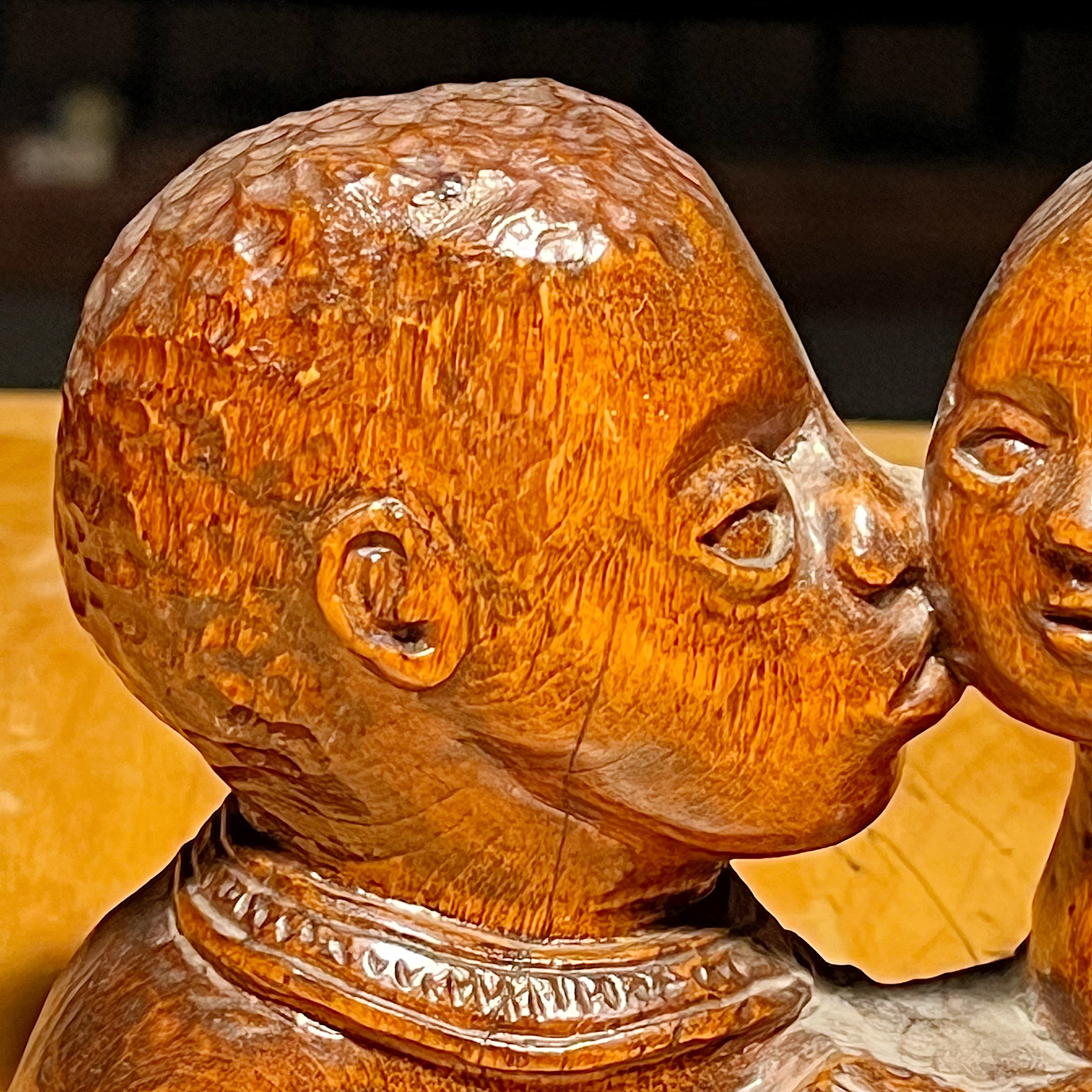 Vintage Folk Art Sculpture of Woman Kissing Baby | Tony Wons
