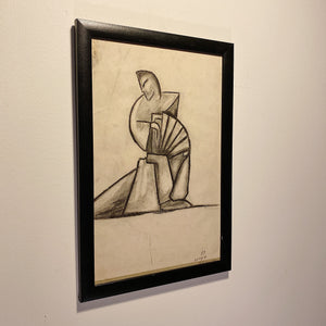 WPA Era Charcoal Drawing of Modernist Figure | 1940s Signed