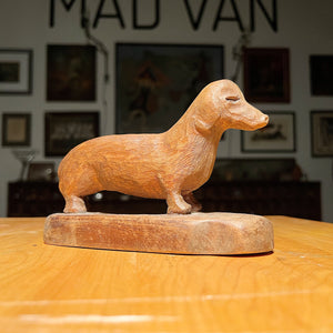 Rare Tony Wons Folk Art Sculpture of Dachshund Dog - Signed Date 1955 - 1950s Animal Wood Sculptures - Rare Artwork from 1930s Radio