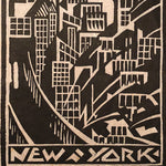 Vintage Art Deco Woodblock of New York City