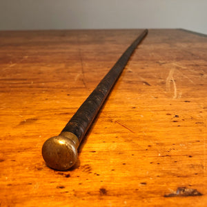 Antique Leather Cane Brass Knob Top - 19th Century Plantation Walking Stick 
