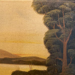 Trees from 1920s Nicaraguan Painting of Managua Cove with Guardia Nacional De Nicaragua Provenance - WPA Style Oil on Board - Rare Military Art