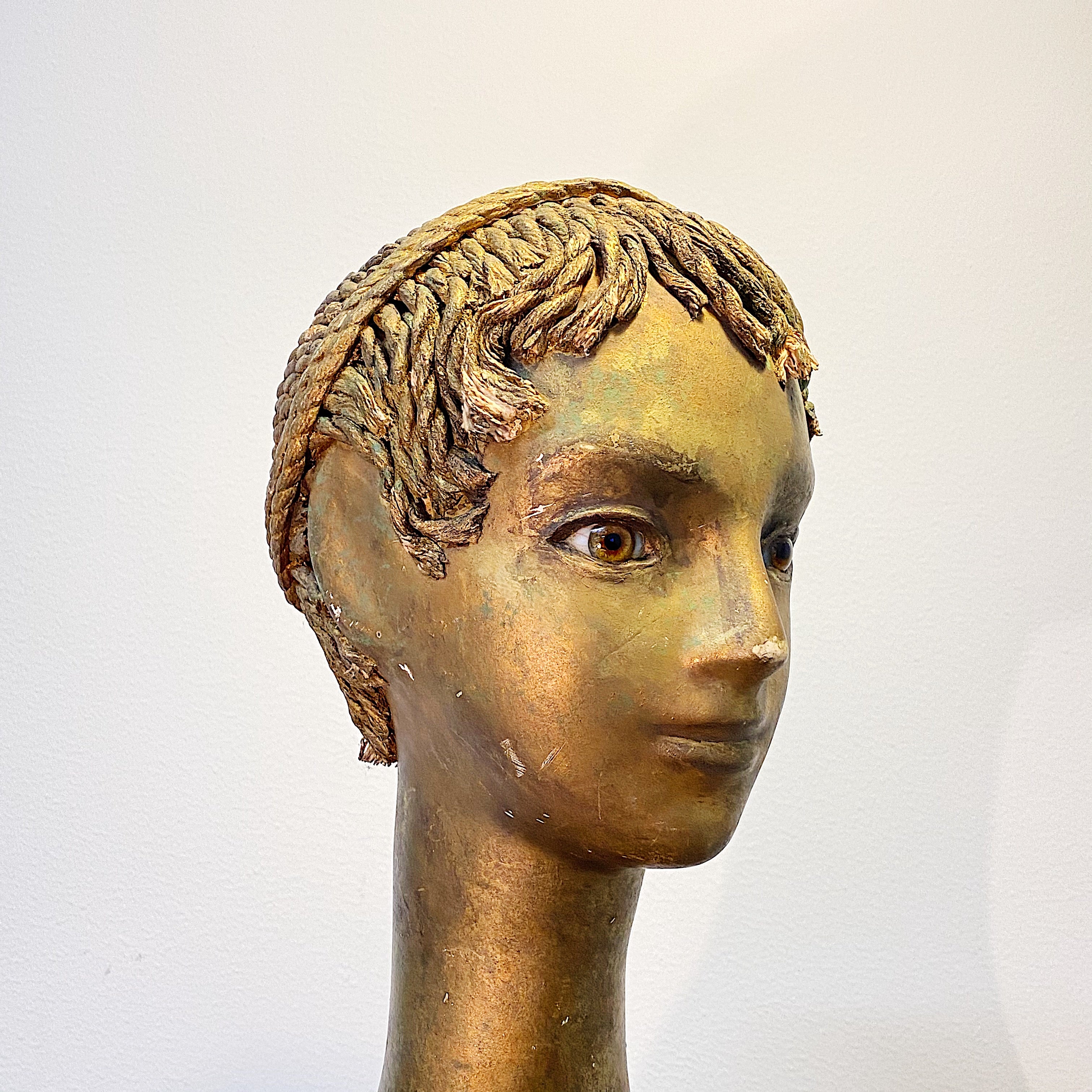 Head of Antique Mannequin Head Store Display of Exotic Woman - Rare 1920s European Sculpture - Glass Eyes - Art Deco Design - Accent Piece